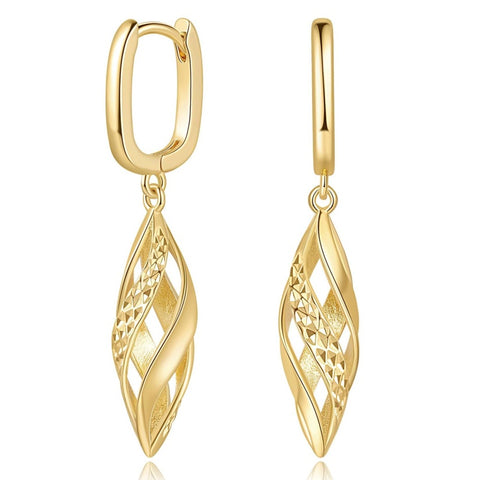 14k Gold Plated Striking Rhombus- Shaped Twisted Design Earrings for Women