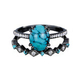 Sterling Silver 10K 14K 18K Gold Turquoise Engagement  Wedding Ring Set for Women