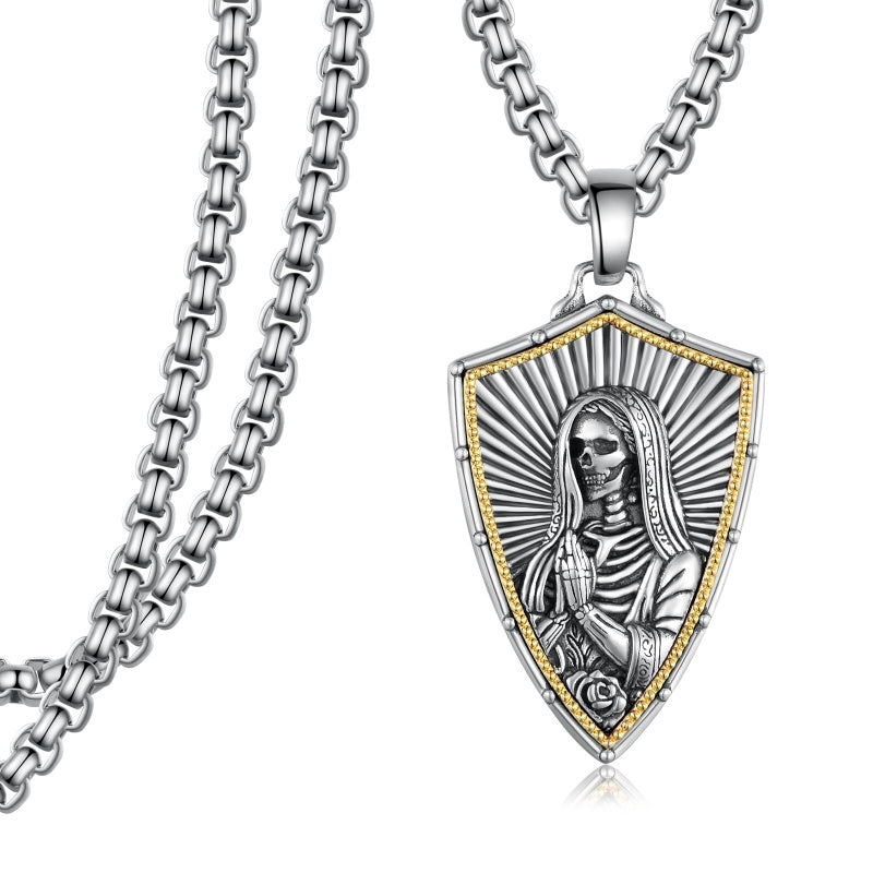14K Gold Plated Masonic Cross Compass St Michael St Christopher Santa Muerte Star of David Pendant Necklace