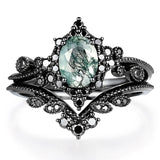 Sterling Silver 2CT Moss Agate  Engagement Wedding Ring Sets for Women