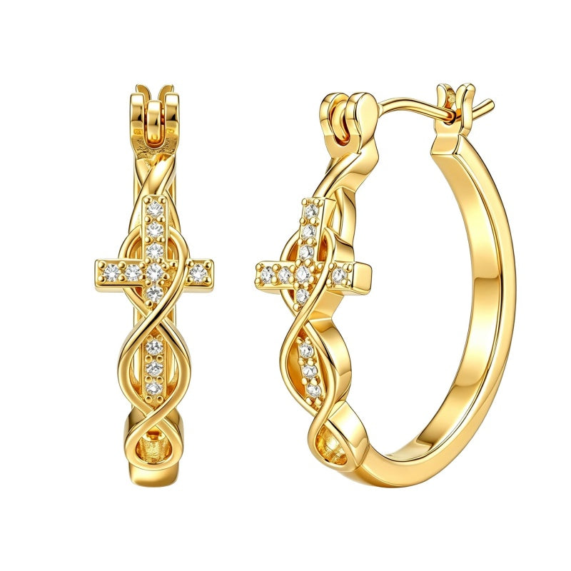 14K Gold Plated Cross Hoop Earrings  for Women Birthday Mothers Day Christmas Jewelry Gift