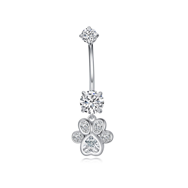 Sterling Silver Cubic Zircon Angel Wings Mermaid Tail Palm Tree Pet Paw Print Belly Button Ring