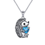 Sterling Silver CZ Heart Hedgehog Pendant Necklace