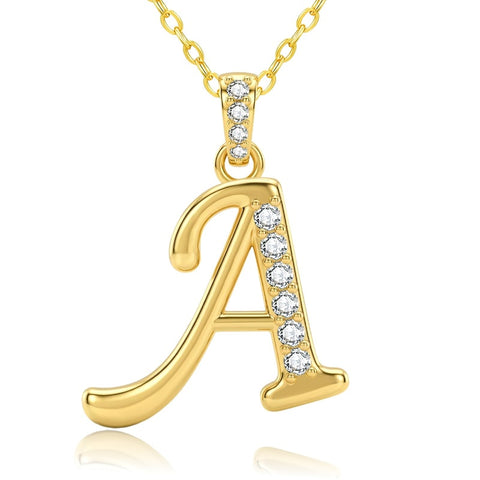 Cubic Zircon 14K Gold Plated Initial Letter A-Z Pendant Necklace