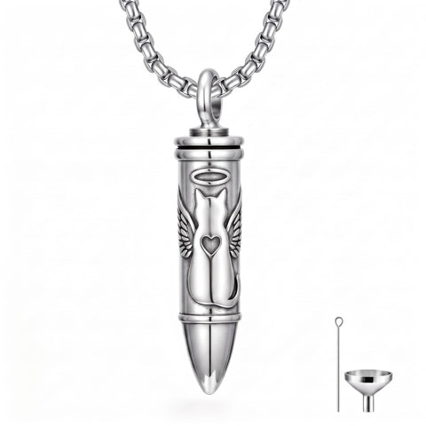 Sterling Silver Animal Angel Wings Pet Jesus Bullet Urn Necklaces for Ashes for Men
