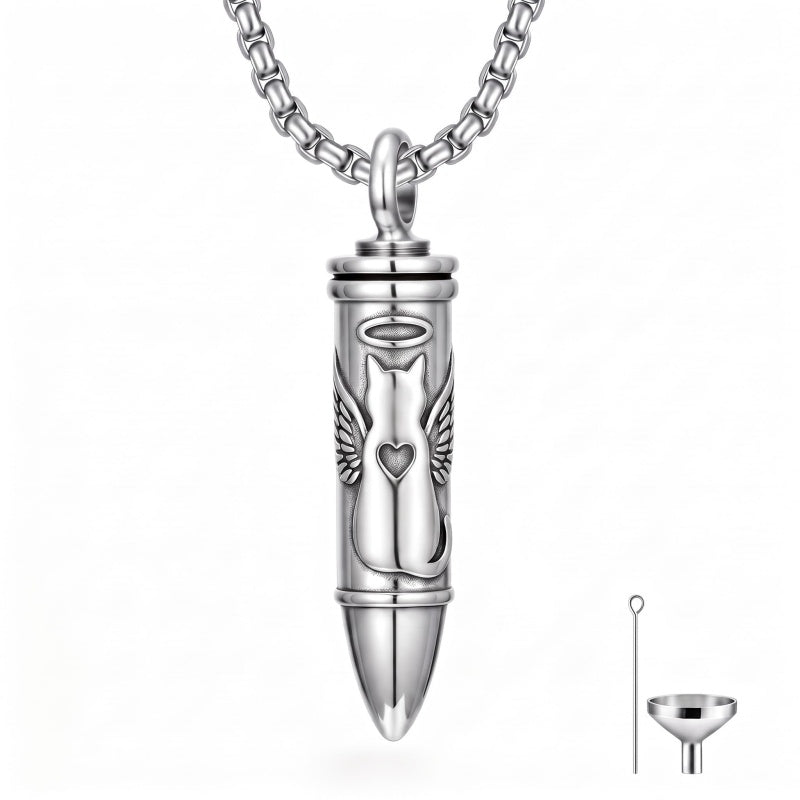 Sterling Silver Animal Angel Wings Pet Jesus Bullet Urn Necklaces for Ashes for Men