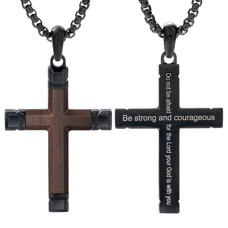 14K Gold  Plated Wooden Cross Crucifix Pendant Necklace for Men