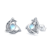 Celtic Moon Stud Earrings 925 Sterling Silver Crescent Earrings Celtic Knot Triangle Vintage Stud Earrings for Women