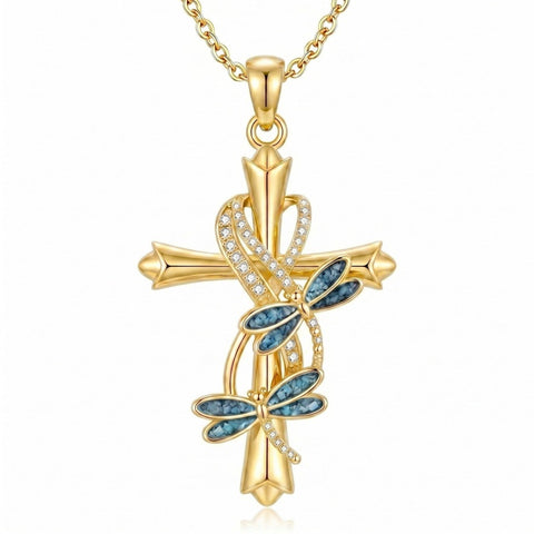 14K Gold Plated Cross Necklace for Women