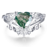 Sterling Silver 10K 14K 18K Gold Heart Moss Agate Opal Cubic Zirconia Promise Rings For Women