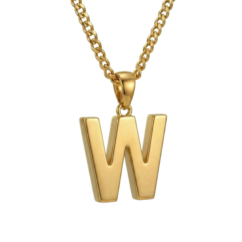 Initial Pendant Necklace 14K Gold Plated with Cuban Chain