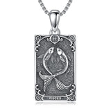 Sterling Silver Tarot Card 12 Zodiac Sign Pendant Necklace