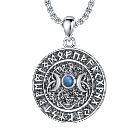 Sterling Silver Medusa Triple Moon Goddess Athena Pendant Necklace for Women