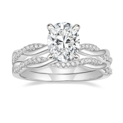 14K Gold Plated 3CT Oval Cut Twisting Infinity Pave Engagement Bridal Ring Sets  for Women