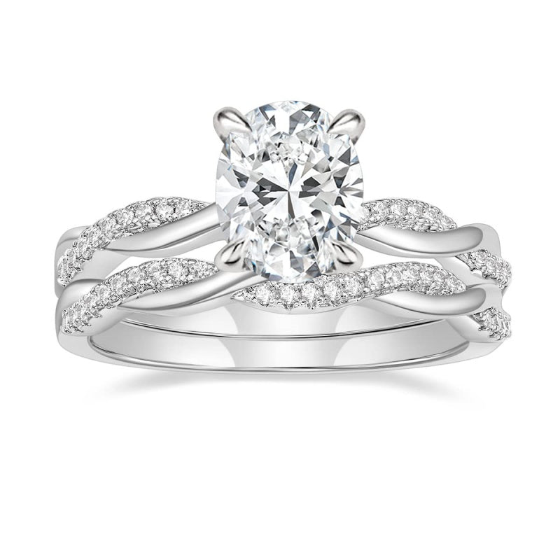 14K Gold Plated 3CT Oval Cut Twisting Infinity Pave Engagement Bridal Ring Sets  for Women
