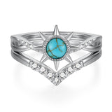 Sterling Silver Genuine Turquoise Engagement Wedding Ring Set for Women