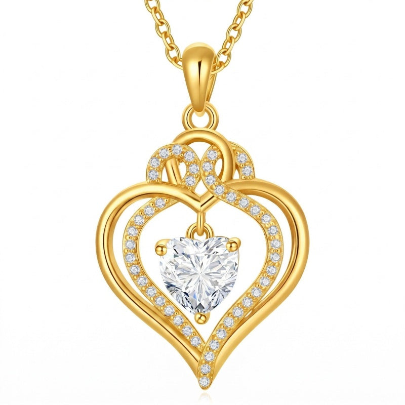 10K 14K 18K Gold Heart Rose Necklace I Love You Forever Heart Jewelry