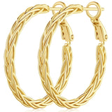 14K Gold Plated Thick Twisted Hoop Earrings for Women