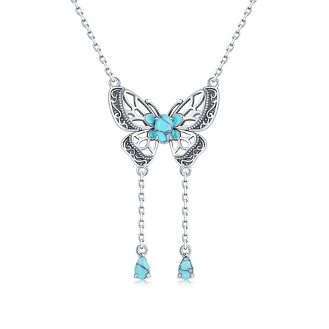 Sterling Silver Turquoise Butterfly Angel Wing Bee Hummingbird Pendant Necklace