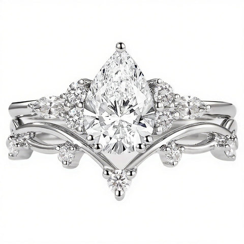 Sterling Silver 10K 14K 18K Gold 1CT-4CT Heart Round Teardrop Oval Moissanite Engagement Rings Set for Women