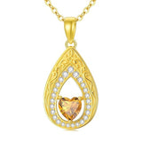 Vintage Teardrop Birthstone 14K Yellow Gold Plated Pendant Necklace for Women