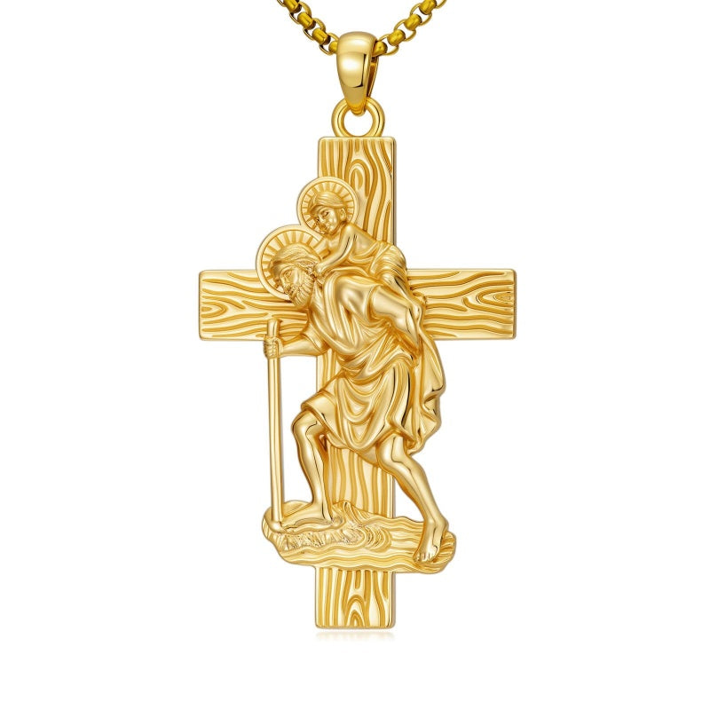 St Michael St Benedict  St Christopher Virgin MaryPendant Necklace 14K Gold Plated Christian Catholic Jewelry
