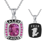 Sterling Silver Personalized Birthstone Engraved Class Pendant Necklace