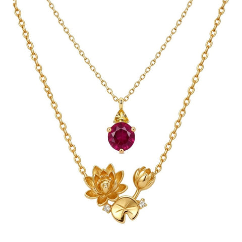 14K Gold Birthstone Birth Flower  Pendant Necklace Birthday Jewelry Gifts for Women