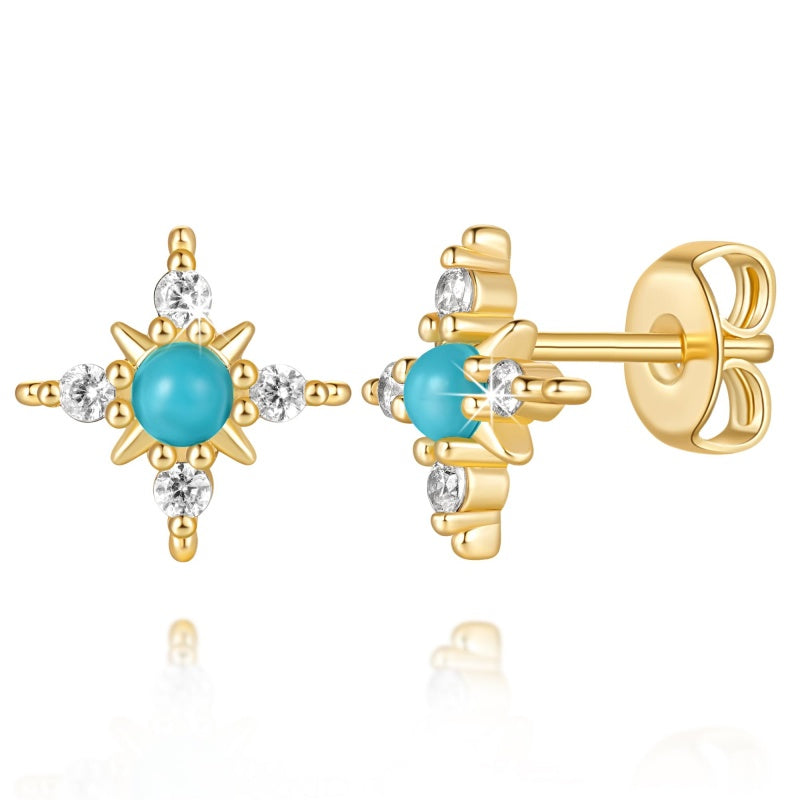 14K Gold Plated  Four-Pointed Star Stud Earrings for Women