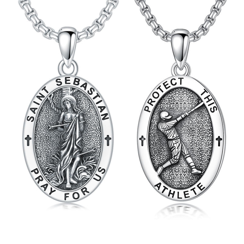 Sterling Silver Amulet Medal  St Sebastian Saint Christopher Viking Deer Pendant Necklace