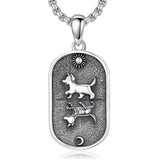 Sterling Silver Sun and Moon Skeleton Cat Dog Pendant Necklace