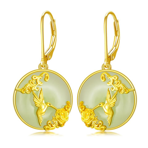 14K Gold Plated Natural Jade  Earrings for Women Good Fortune Jewelry Birthday Mother's Day Gifts