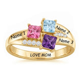 10K 14K 18K Gold Square Shaped Personalized 1-5 Birthstone  Family Mother's Ring Anniversary Ring for Women