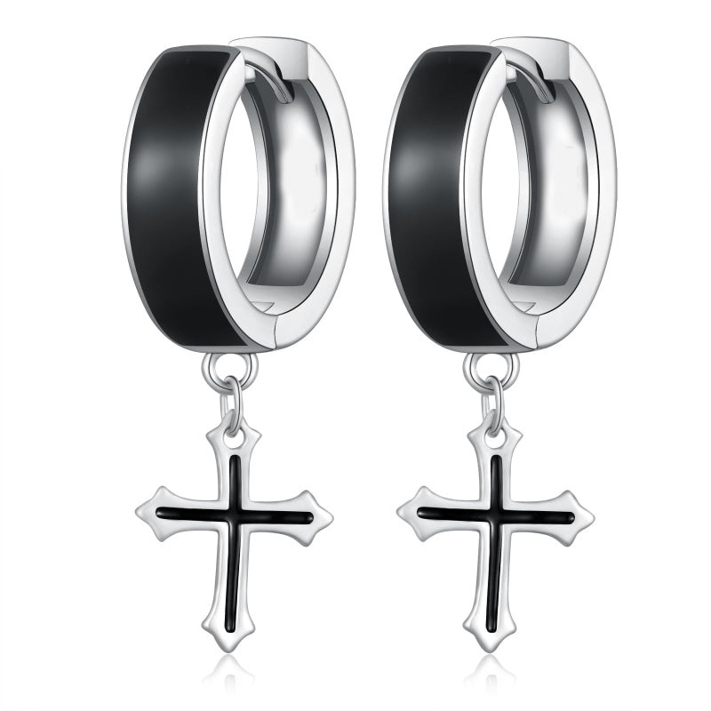 14K Gold Plated Cross Ankh Hoop Earrings