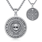 Sterling Silver Gothic Skull Memento Mori Pendant Necklace