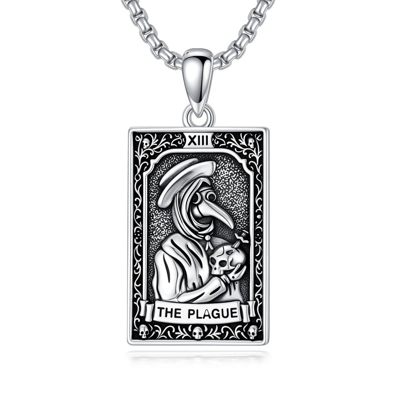 Sterling Silver Tarot Card Pendant  Necklace for Men Gothic Amulet Jewelry