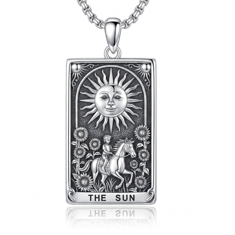 Sterling Silver Tarot Card Pendant  Necklace for Men Gothic Amulet Jewelry