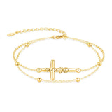 14K Gold Plated  Faith Cross Religious  Double Layered Anklet