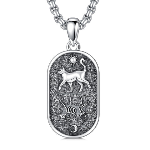 Sterling Silver Sun and Moon Skeleton Cat Dog Pendant Necklace