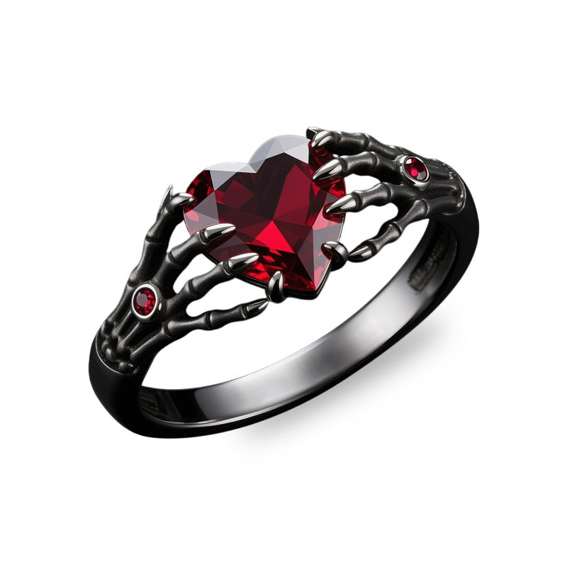 Sterling Silver 10K 14K 18K Gold 2-5CT Heart  Birthstone  Gothic Skeleton Halloween Skull Bat Ring