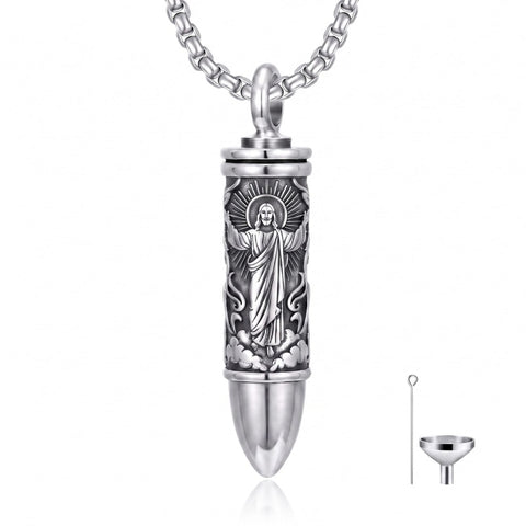 Sterling Silver Animal Angel Wings Pet Jesus Bullet Urn Necklaces for Ashes for Men