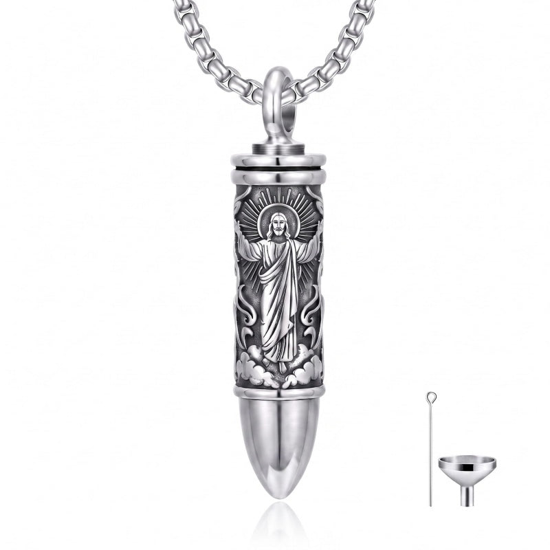 Sterling Silver Animal Angel Wings Pet Jesus Bullet Urn Necklaces for Ashes for Men