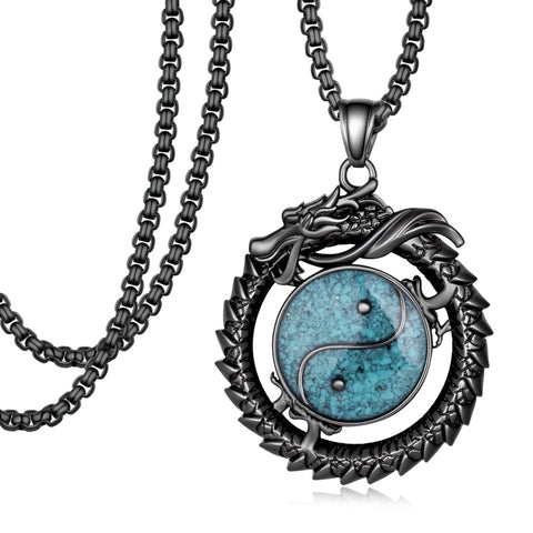 14K Gold Plated Turquoise Wolf Thor's Hammer Ankh Dragon Lion Compass Crucifix Pendant Necklace for Men