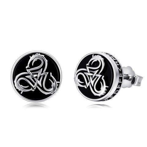 Sterling Silver Black Onyx Tree of Life Ankh Cross Skull Valknu Viking Stud Earrings