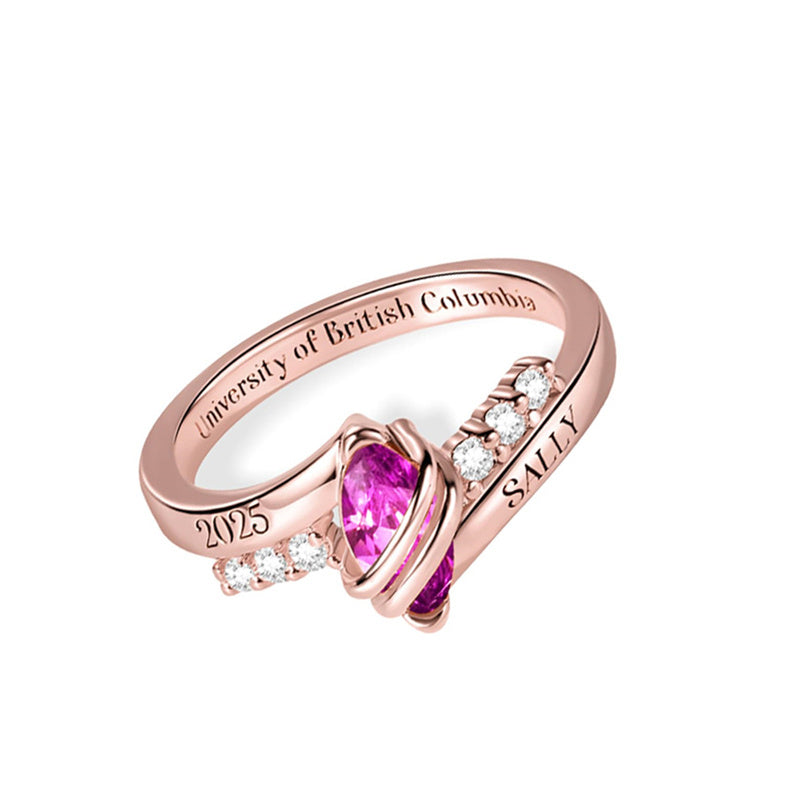 Copper Sterling Silver Personalized Birthstone Engraved Class Ring for Women High School University Graduation Gift