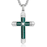 14K Gold Plated Turquoise Malachite Cross Necklace for Men Christianity Cross Jewelry