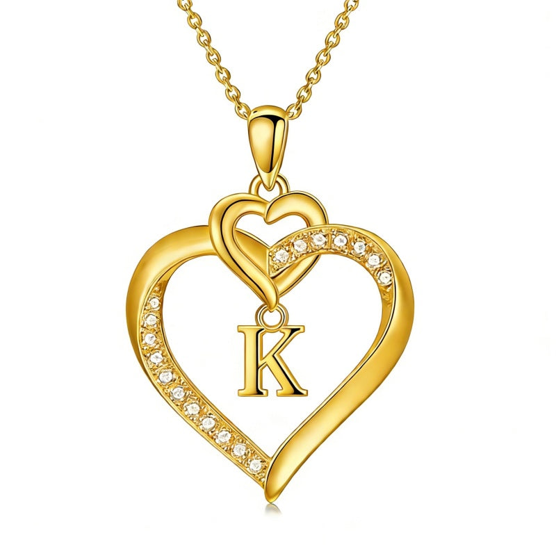 Heart Initial A-Z Pendant Necklace for 14K Gold Plated Women Initials Jewelry Gifts