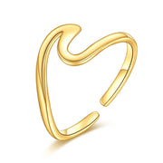 9K Gold Wave Rings Yellow Gold Adjustable Wave Band Ring Fine Gold Free Size Rings Jewelry Gifts for Women Girls