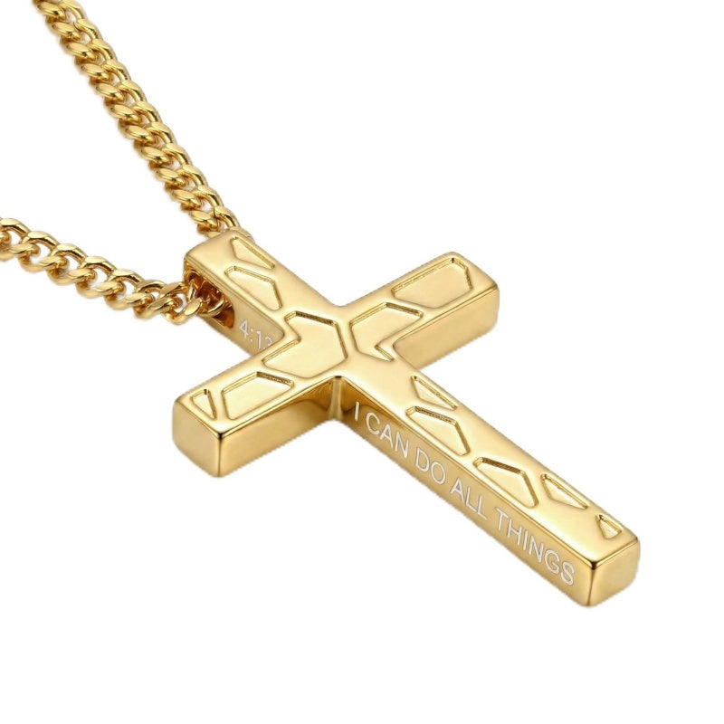 14K Gold Plated Soccer Football Basketball Baseball Cross  with Bible Verses Religious Pendant Necklace for Men