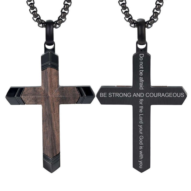 14K Gold  Plated Wooden Cross Crucifix Pendant Necklace for Men
